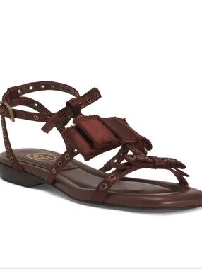 💜▪️Ash ▪️Women’s Stud-Trim Bow  Marsala Rachel Sandals